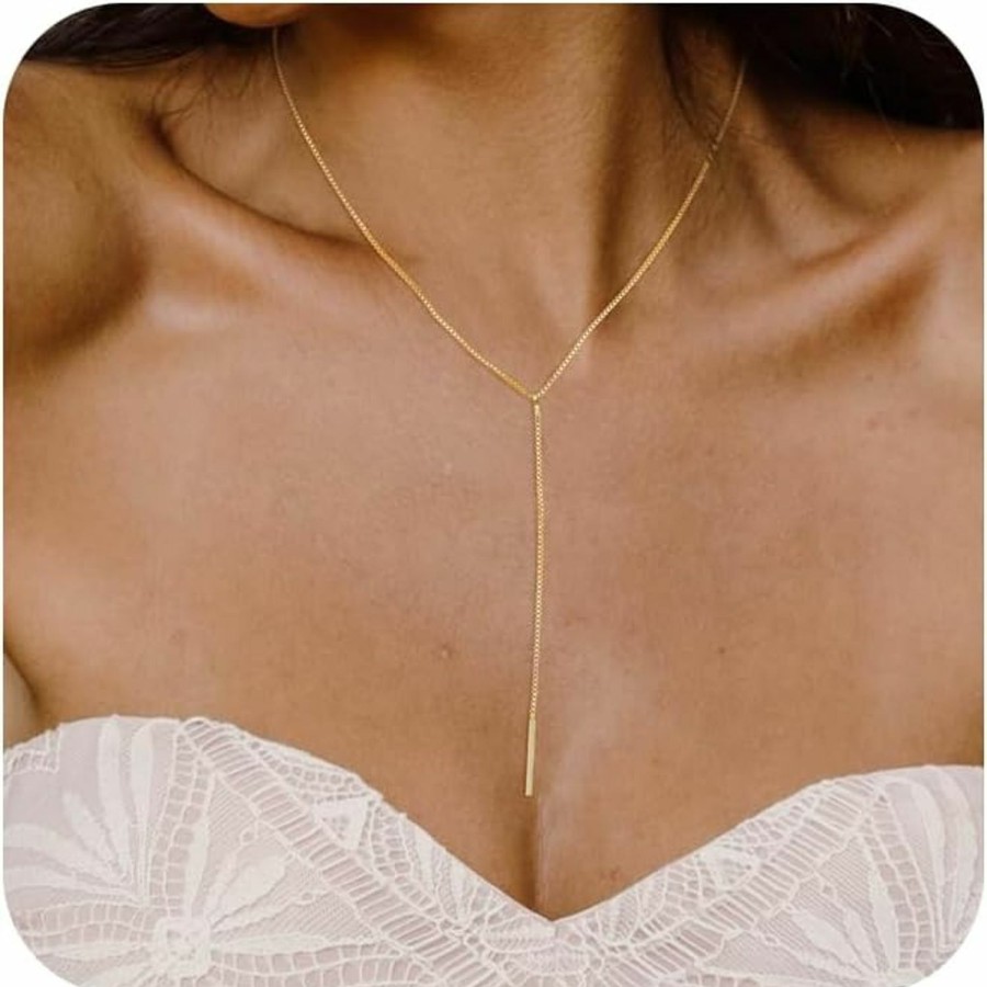 Necklaces | koperin Koperin Long Lariat Silver Necklaces For Women-Trendy Dainty 14K Gold/Sterling Silver Plated Y-Shaped Pendant Chain Necklace-Simple Dot Lip Box Cz Choker Drop Necklaces Jewelry Gift For Women