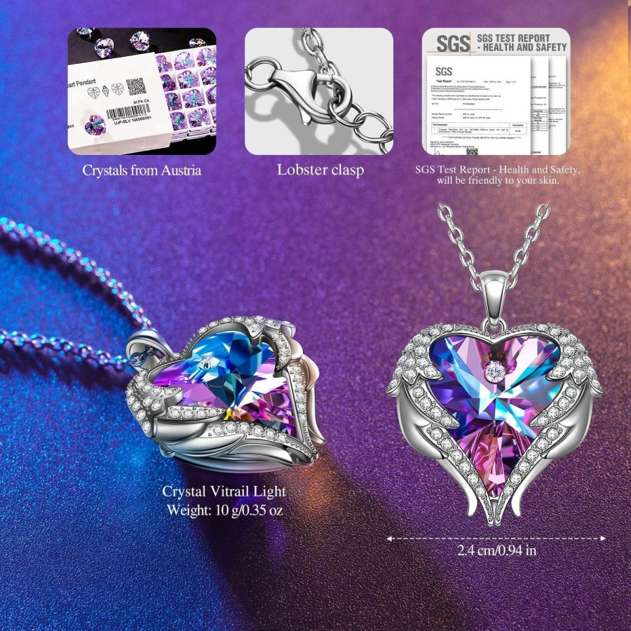 Necklaces | Kate Lynn Kate Lynn \"Angel Wings Heart Necklace For Women, 18\"+2\" Necklace, Packaged With Jewelry Box, Christmas Anniversary Birthday Gifts For Women, Symbol Of Love, Beauty And Guardian