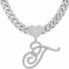 Necklaces | BLBLJERY Blbljery Initial Necklaces Silver Cuban Link Chain For Women Iced Out Chain With Heart Letter Pendants Custom Chain Name Necklace Hip Hop Jewelry Gift