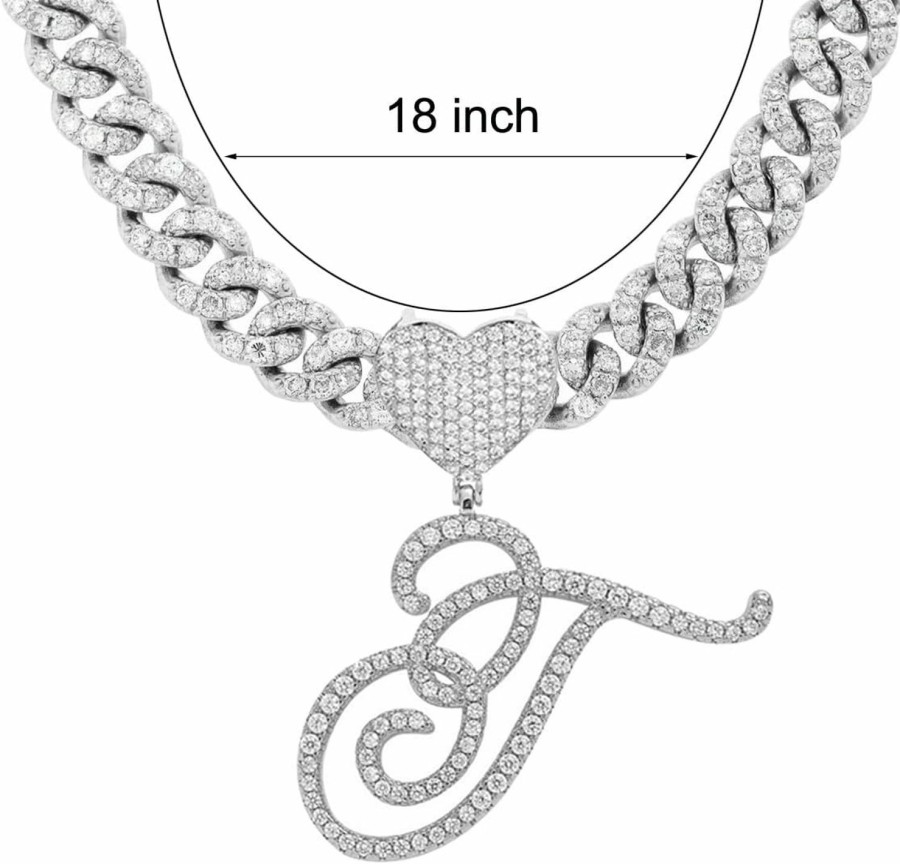 Necklaces | BLBLJERY Blbljery Initial Necklaces Silver Cuban Link Chain For Women Iced Out Chain With Heart Letter Pendants Custom Chain Name Necklace Hip Hop Jewelry Gift