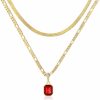 Necklaces | ACECHA Acecha Gold Layered Necklaces For Women, 18K Gold Plated Emerald Pendant Rectangle Necklaces For Teen Girls, Layering Choker Necklace Jewelry Gifts