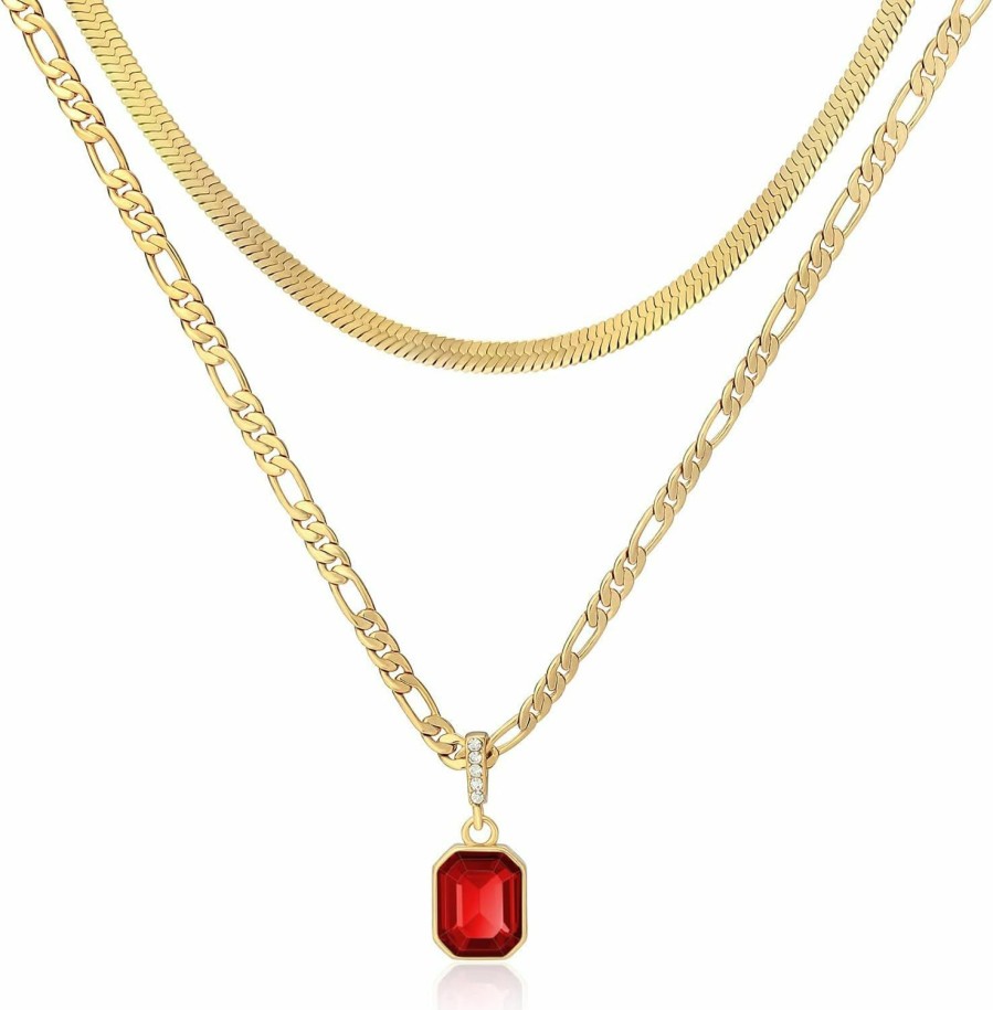 Necklaces | ACECHA Acecha Gold Layered Necklaces For Women, 18K Gold Plated Emerald Pendant Rectangle Necklaces For Teen Girls, Layering Choker Necklace Jewelry Gifts