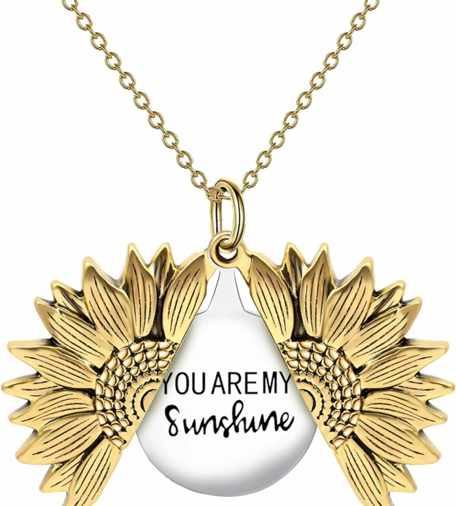 Necklaces | SLOONG Sloong You Are My Sunshine Engraved Necklace Inspirational Sunflower Locket Necklace Jewelry Mother'S Day Gift For Women Girlfriend