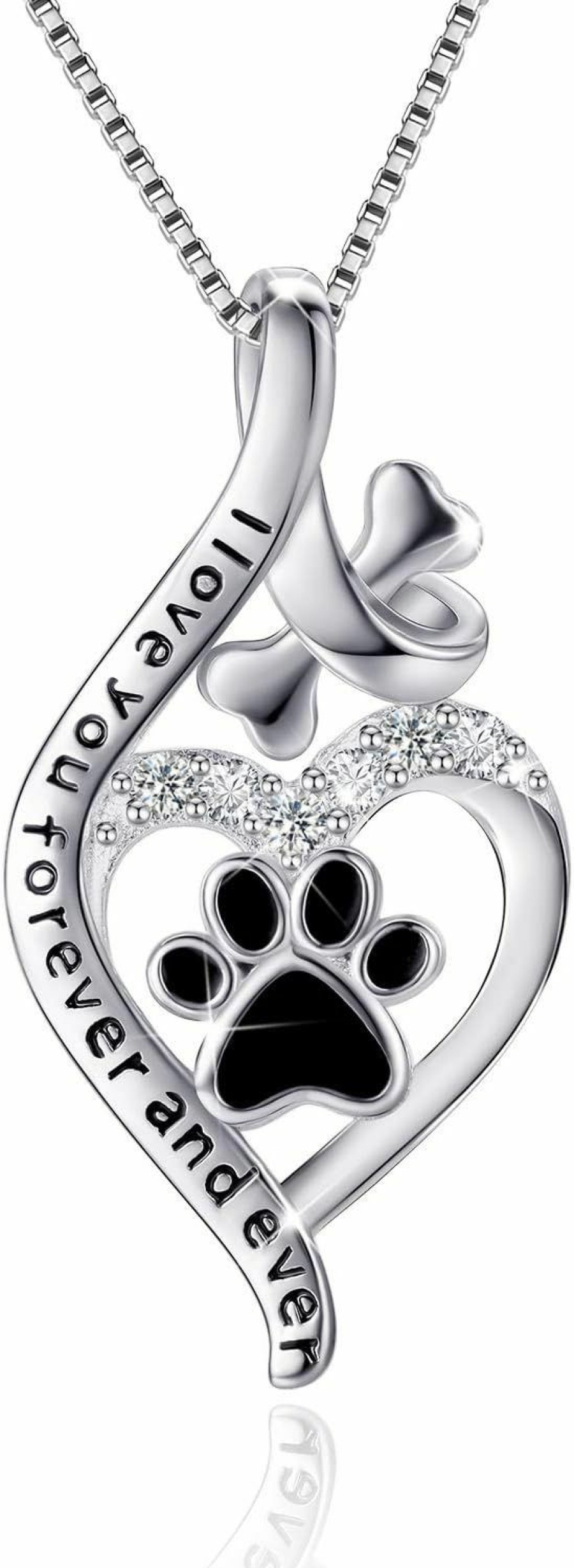 Necklaces | VANLAMS Vanlams Womens 925 Sterling Silver Bone Love Heart Dog Paw Print Pendant Necklace I Love You Forever And Ever, Gifts For Dog Owner