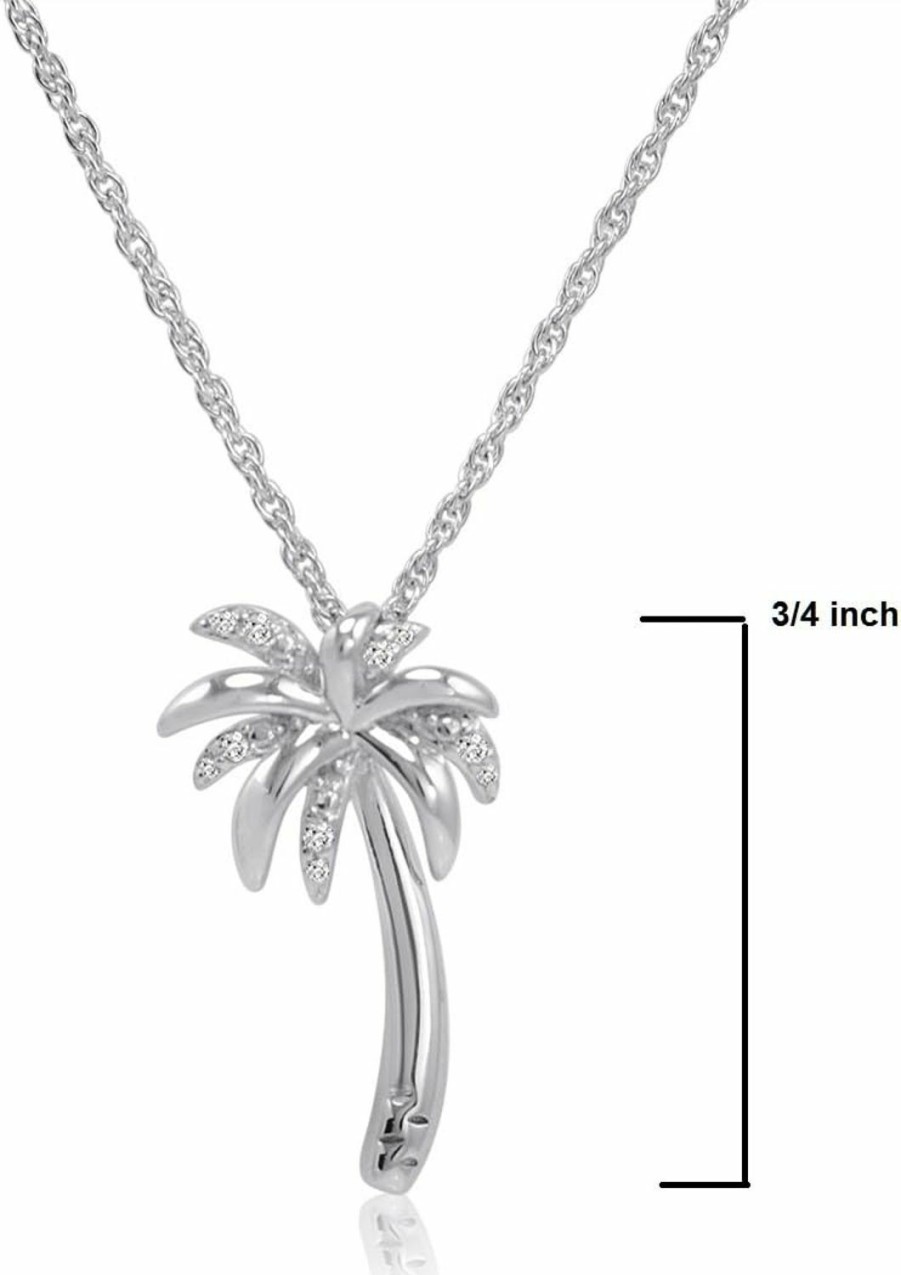 Necklaces | Amanda Rose Collection Amanda Rose Collection Sterling Silver Diamond Palm Tree Pendant Necklace For Women On An 18 Inch Sterling Silver Chain