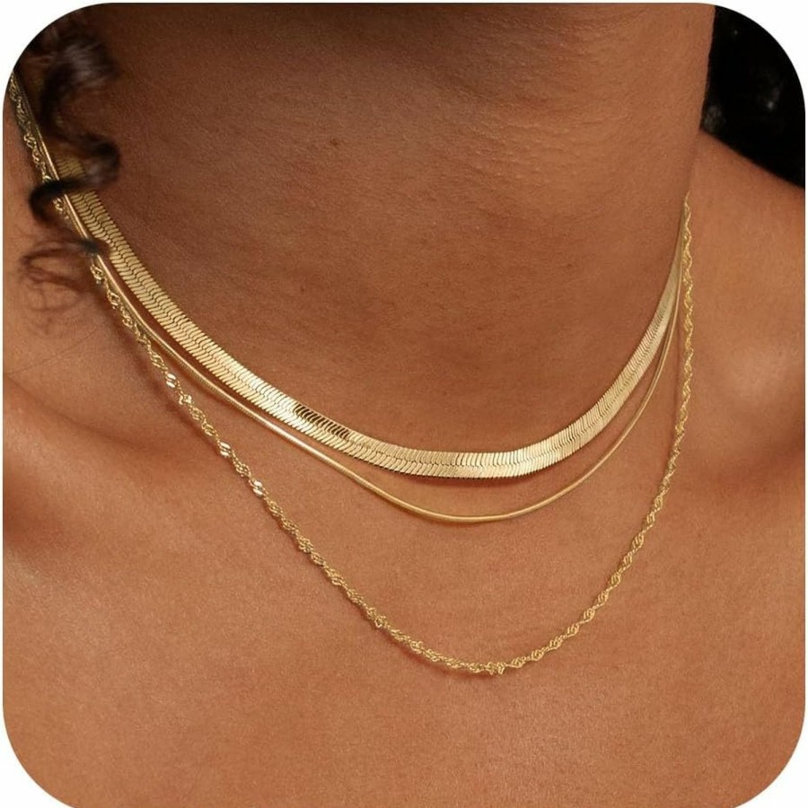 Necklaces | Risamil Risamil Gold Necklace For Women Trendy, Dainty 14K Gold/Silver Herringbone Snake Chain Necklace Layered Herringbone Necklace Gold Jewelry Gifts For Women Teen Girls