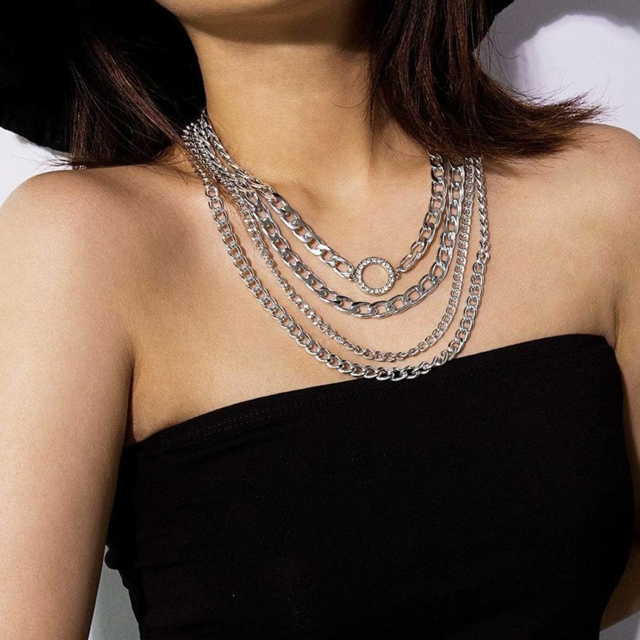 Necklaces | CIBIRICH Cibirich Chunky Necklaces For Women Punk Chain Silver Statement Collar Necklace