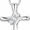 Necklaces | FUNRUN JEWELRY Funrun Jewelry 925 Sterling Silver Cross Pendant Necklace For Women 3-Stone Cubic Zirconia Pendant With 1Mm Box Chain, 17.7''