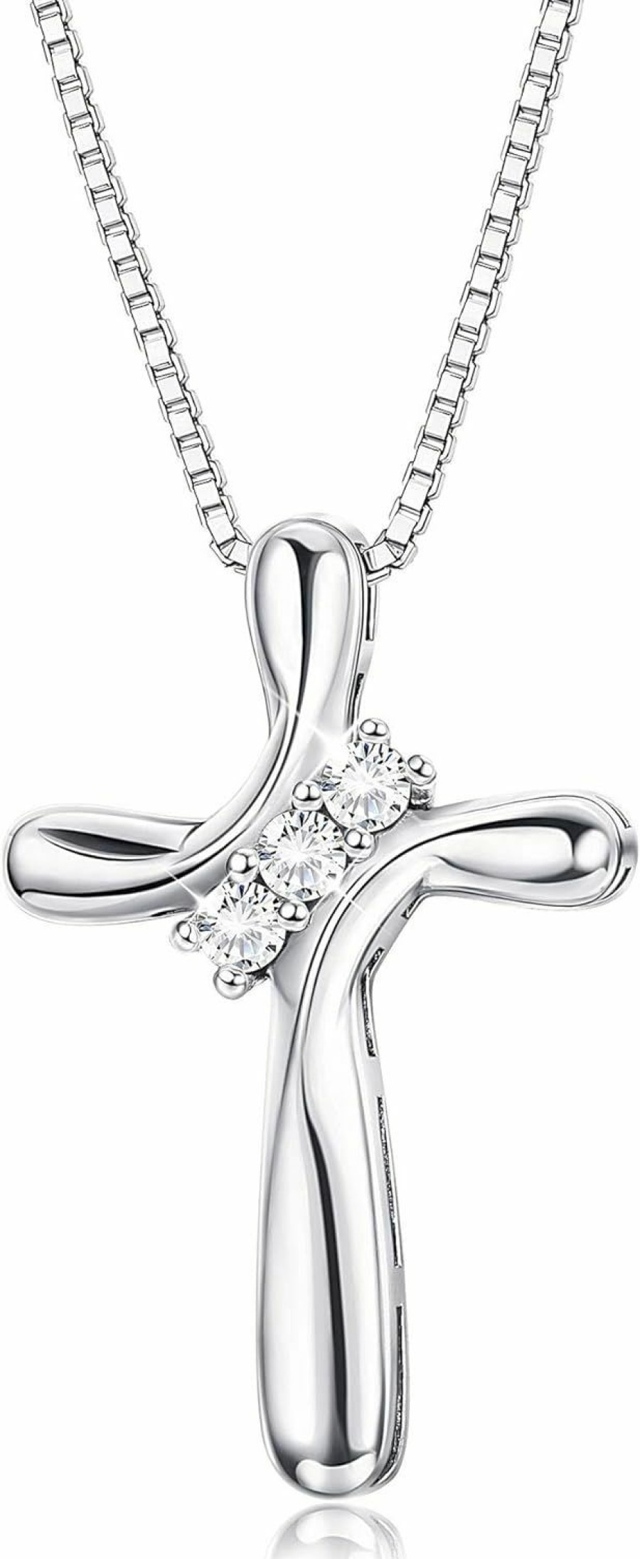 Necklaces | FUNRUN JEWELRY Funrun Jewelry 925 Sterling Silver Cross Pendant Necklace For Women 3-Stone Cubic Zirconia Pendant With 1Mm Box Chain, 17.7''