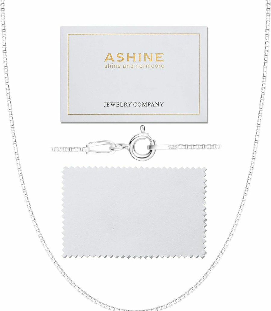 Necklaces | ASHINE Ashine 925 Sterling Silver 1Mm & 0.8 Italian Box Chain Necklace 16\" - 30\" With Silver Polishing Cloth/Thin & Strong Necklace For Women Available In 15 Lengths