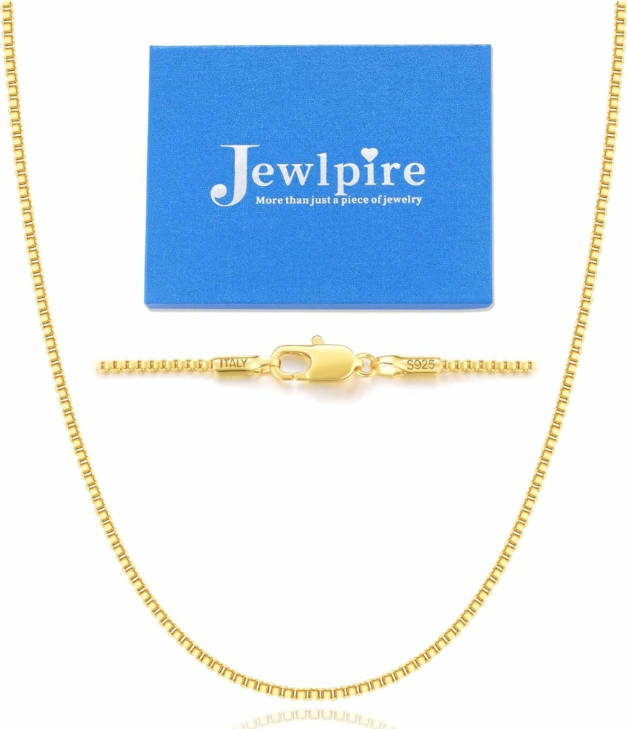 Necklaces | Jewlpire Jewlpire Italian 1.3Mm Solid 14K Gold Over 925 Sterling Silver Chain Necklace For Women Girls, Italian Box Chain Thin & Strong Women'S Chain Necklaces 14 16 18 20 22 24 26 Inches