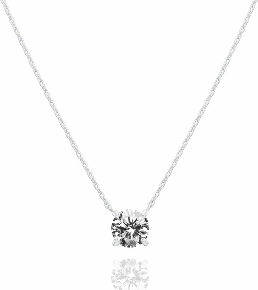 Necklaces | PAVOI Pavoi 14K Gold Plated Crystal Solitaire 1.5 Carat (7.3Mm) Cz Dainty Choker Necklace | Gold Necklaces For Women