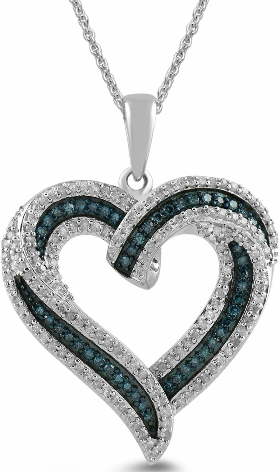 Necklaces | Amazon Essentials Amazon Essentials Sterling Silver Blue And White Diamond Heart Pendant Necklace (1/2 Cttw), 18\" (Previously Amazon Collection)