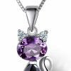 Necklaces | DreamsEden Dreamseden Cat Necklace, 18'' Silver Box Chain Women'S Amethyst Cat Pendant Jewelry, Purple (Gift Box & Greeting Card)