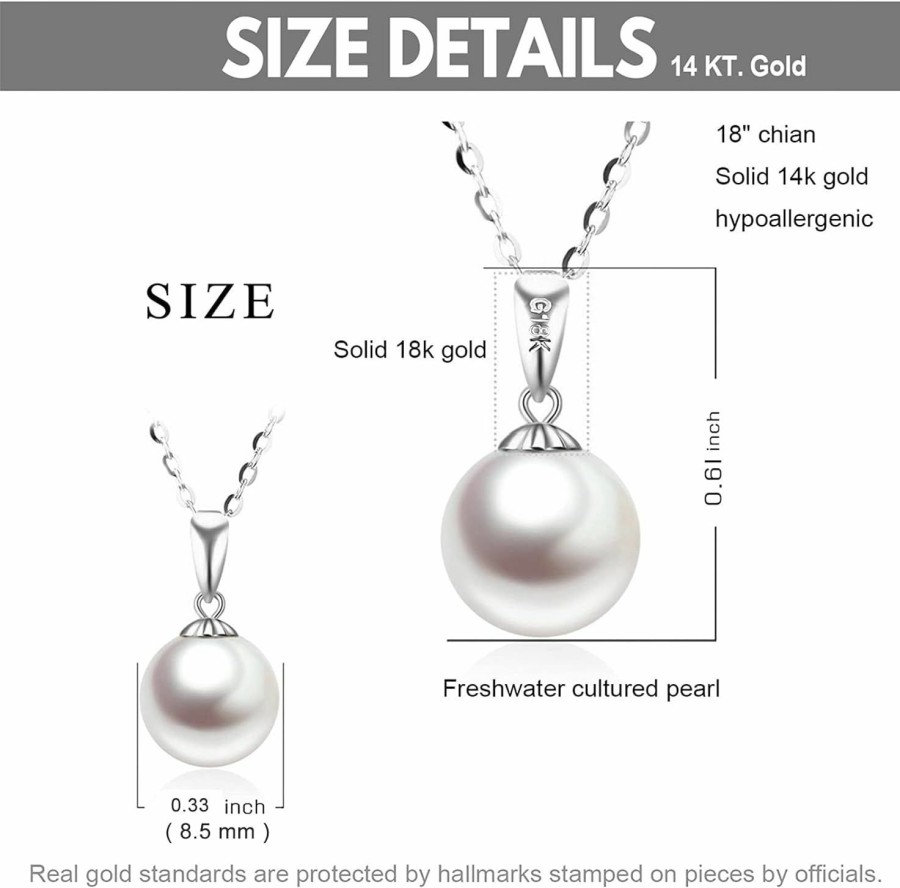 Necklaces | SISGEM 14K Gold Pearl Necklaces For Women With 18K Gold Pendant (Freshwater Cultured Pearl), Real Gold Present For Her, Jewelry Gifts For Mother Wife Girlfriend, 16\"-18\"