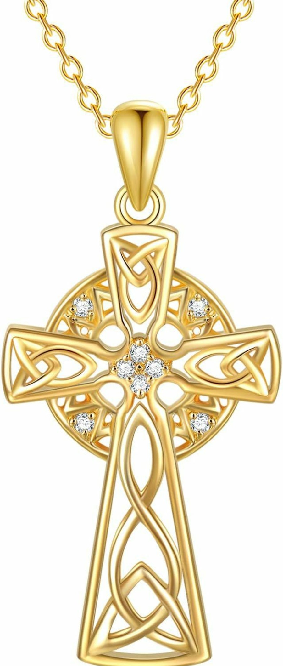 Necklaces | SISGEM Natural Diamond Celtic Cross Irish Knot Necklace For Women,18K Yellow Gold Plated 925 Sterling Silver Trinity Knot Celtic Pendant Necklace Christmas Birthday Gifts For Girls Mom Wife 18\"+2\"