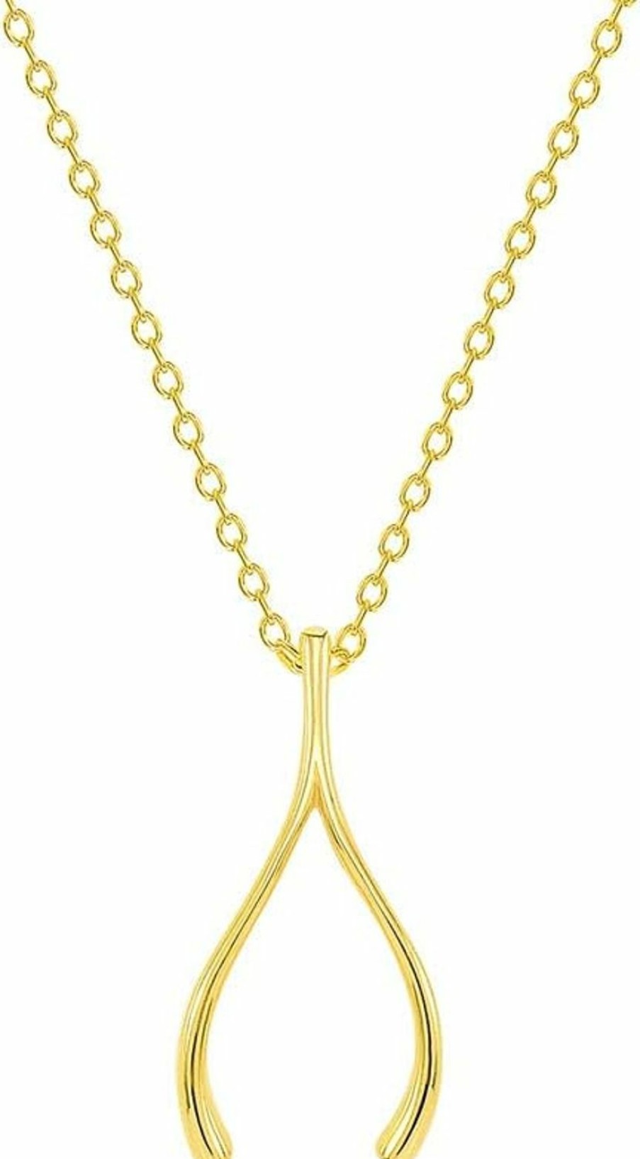 Necklaces | Jewelry America Jewelry America Solid 14K Yellow Gold Good Luck Wishbone Protection Necklace With Lobster Claw Clasp (16\" To 18\" Adjustable Chain)