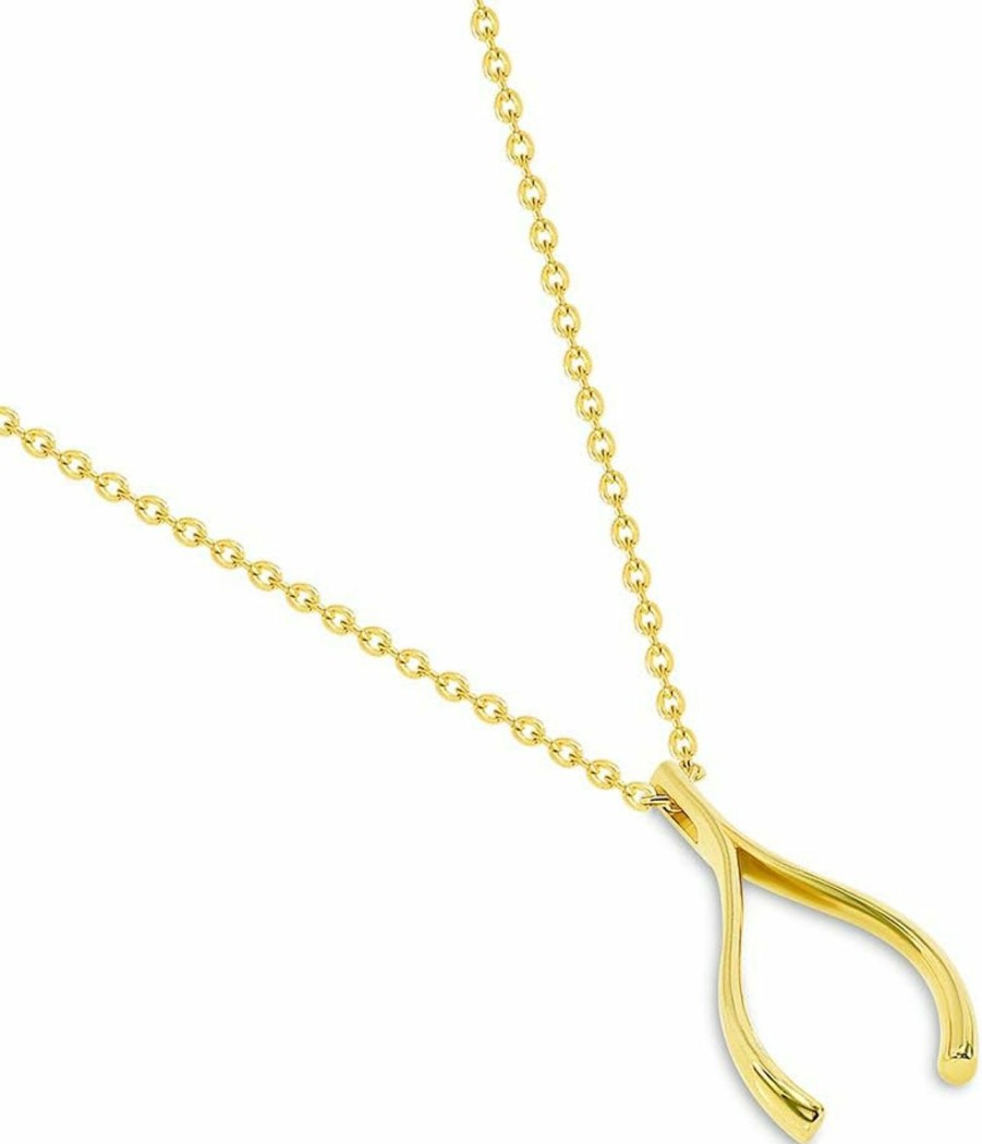 Necklaces | Jewelry America Jewelry America Solid 14K Yellow Gold Good Luck Wishbone Protection Necklace With Lobster Claw Clasp (16\" To 18\" Adjustable Chain)