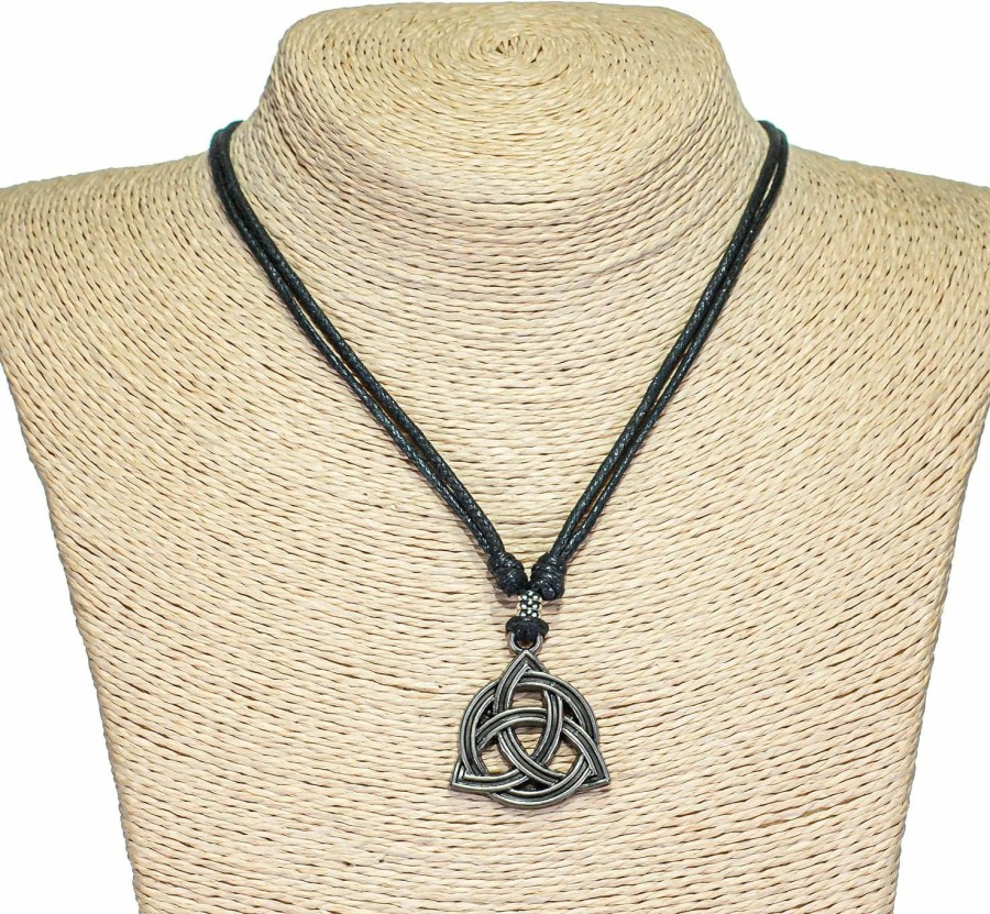 Necklaces | BlueRica Bluerica Celtic Trinity Knot (Triquetra) On Adjustable Black Cord Necklace (Old Silver Finish)