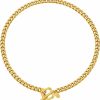 Necklaces | TRIPOD JEWELRY Womens 18K Real Gold Plated Initial Necklace Choker With Double D Letter, 6Mm 316L Stainless Steel Diamond-Cut Curb Cuban Link Chain(Custom Box And Pouch Packing For Gift)